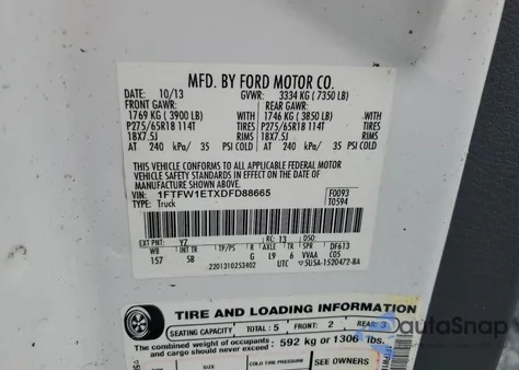 2013 Ford F150 Supercrew from USA, damaged, VIN 1FTFW1ETXDFD88665